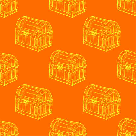 seamless pattern of hand drawned chest on orange backgroundのイラスト素材