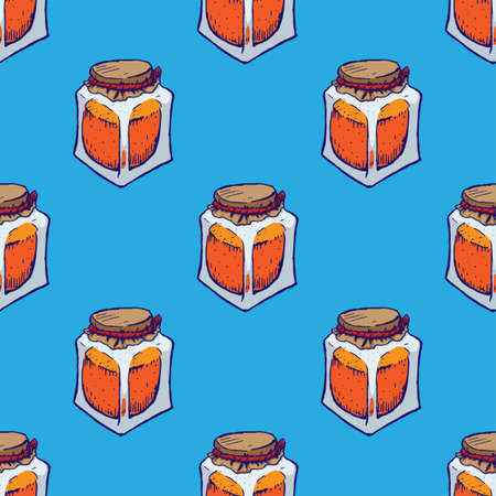 Seamless vector pattern of glass jar on blue backgroundのイラスト素材