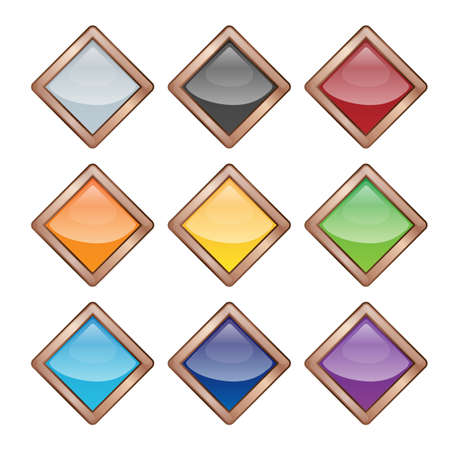 Set of bright blank buttons. Metalic frames for skills or elements of user interface for mobile gamesのイラスト素材