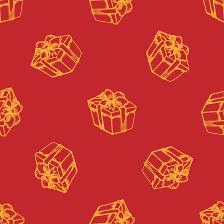 Seamless vector pattern of hand drawn gift boxのイラスト素材