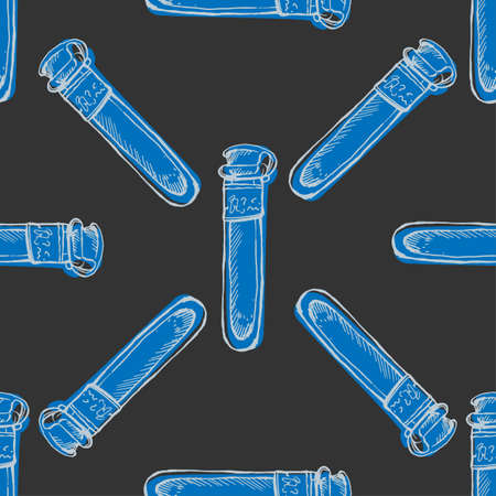 Seamless vector pattern of medical test tube on black backgroundのイラスト素材