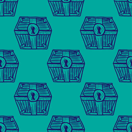 seamless pattern of hand drawned chest on turquoise backgroundのイラスト素材