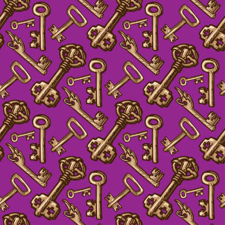 Seamless pattern of keys. hand drawn vector illustration for print or web designのイラスト素材