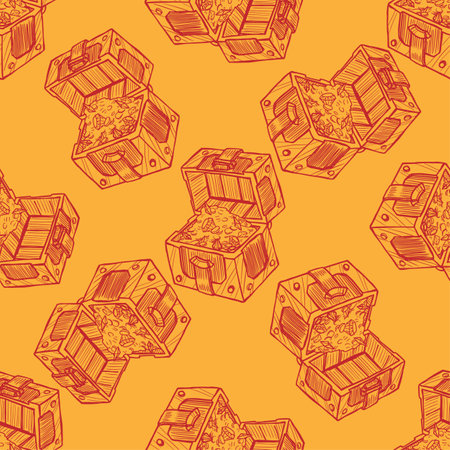 seamless pattern of hand drawned casket on yellow backgroundのイラスト素材