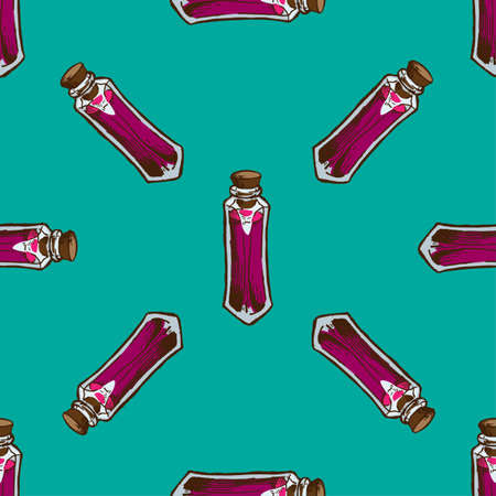 Seamless vector pattern of vintage alchemy bottleのイラスト素材