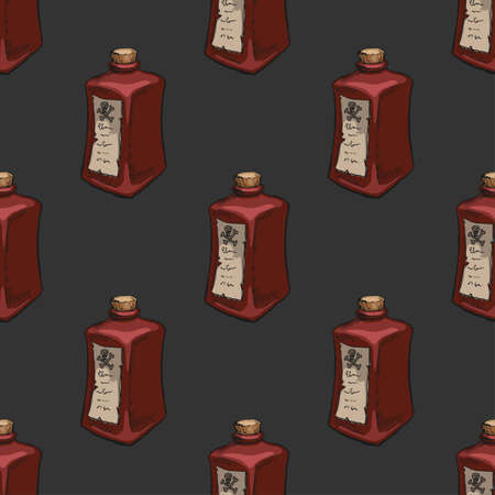 Seamless vector pattern of red bottle on dark backgroundのイラスト素材
