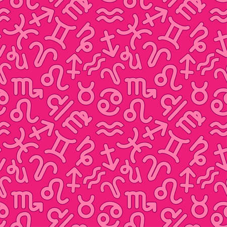 Seamless pattern of zodiac signs vector illustration on pink backgroundのイラスト素材