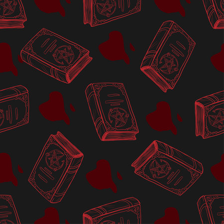 Seamless pattern of horror book vector illustration on black backgroundのイラスト素材