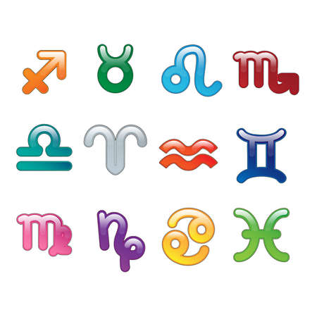 Set of zodiac signs vector illustration. Colorful icons isolated on white backgroundのイラスト素材