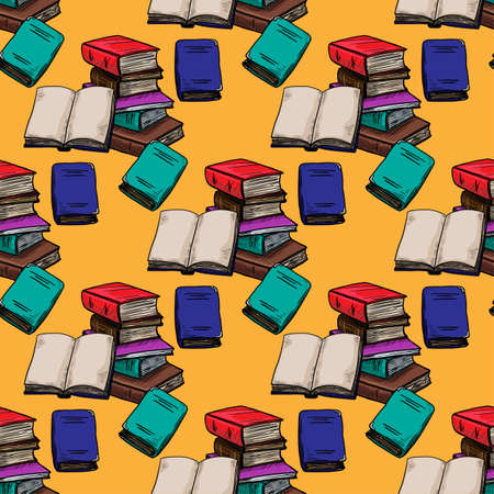 Seamless pattern of books vector illustration on yellow backgroundのイラスト素材