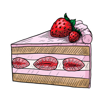 Strawberry cake vector illustration isolated on white backgroundのイラスト素材