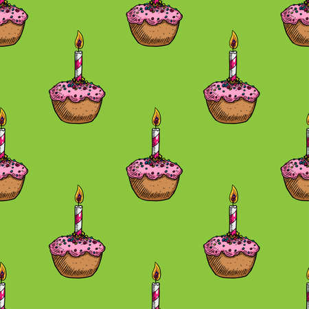 Birthday muffin vector illustration seamless patternのイラスト素材