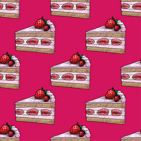 Strawberry cake vector illustration seamless patternのイラスト素材