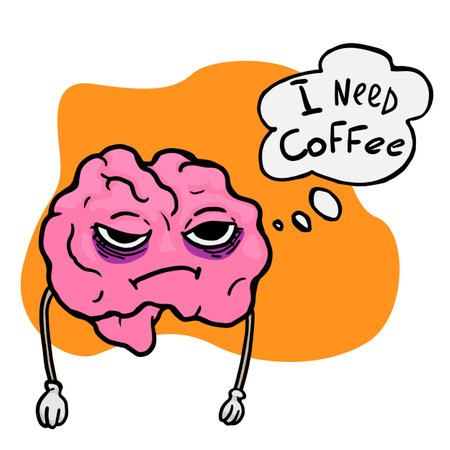 I need coffee. Sleepy brain character vector illustrationのイラスト素材