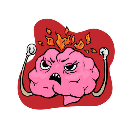 Angry brain character vector illustration on white backgroundのイラスト素材