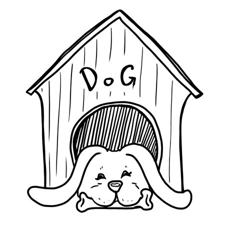 Dog in dog house vector illustration on white backgroundのイラスト素材