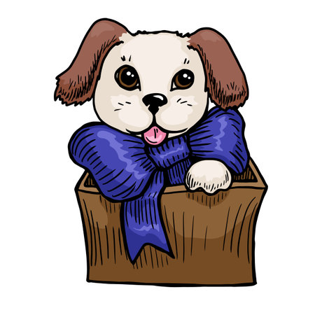 Dog in box vector illustration isolated on white backgroundのイラスト素材