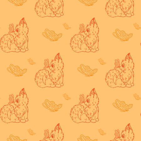 Little fox and butterfly vector seamless patternのイラスト素材