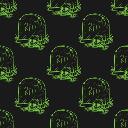 Gravestone vector seamless pattern on black backgroundのイラスト素材