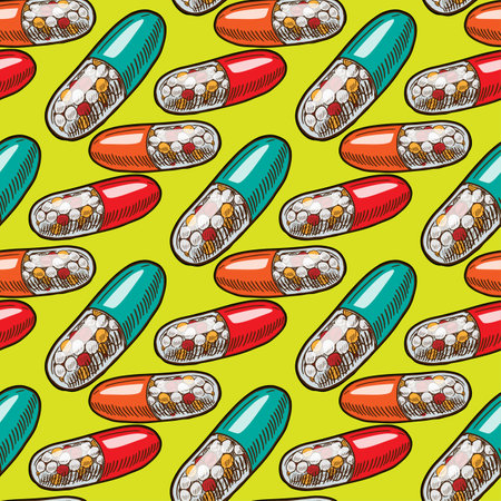 Pill capsule bright vector seamless patternのイラスト素材