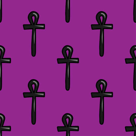 ankh seamless vector pattern on purple backgroundのイラスト素材