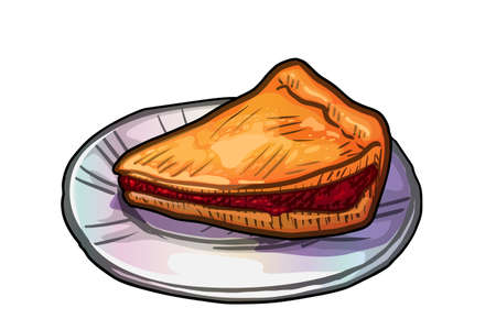 a piece of cherry pie vector illustration on white backgroundのイラスト素材