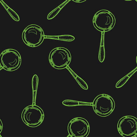 magnifier vector seamless pattern on black backgroundのイラスト素材