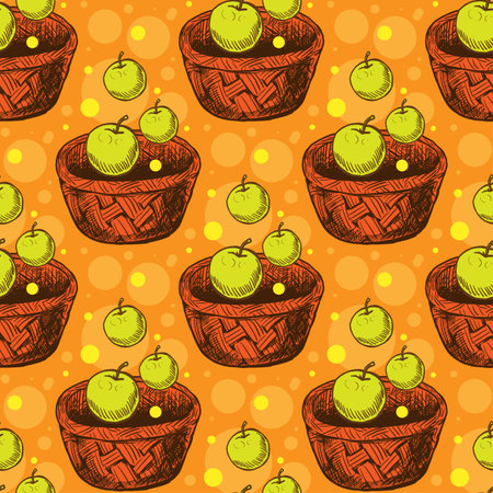 Autumn apple harvest seamless vector patternのイラスト素材