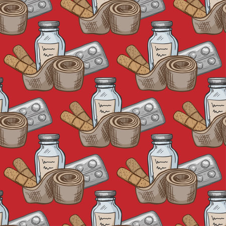 first aid set vector seamless patternのイラスト素材