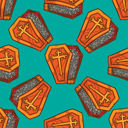 coffin filled with flowers vector seamless patternのイラスト素材