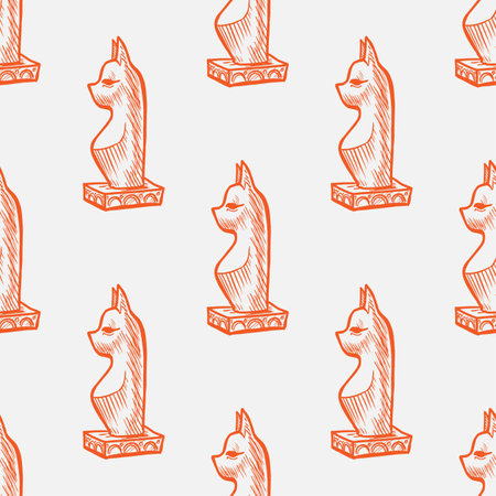 Cat statue vector seamless pattern on white background