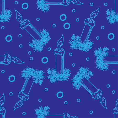 Christmas candle vector seamless patternのイラスト素材