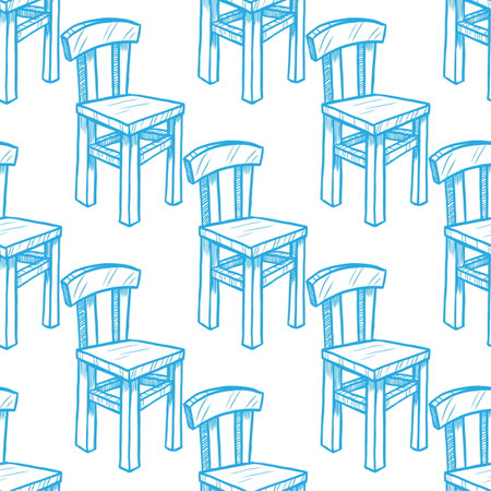 Wooden chair vector seamless pattern on white backgroundのイラスト素材