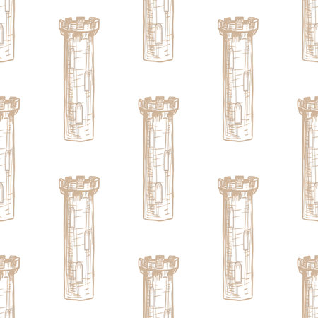 Castle tower vector seamless patternのイラスト素材