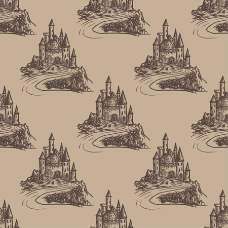 Medieval castle vector seamless patternのイラスト素材