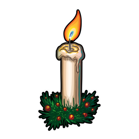 Christmas candle vector illustration on white backgroundのイラスト素材