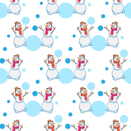 Snowman vector seamless pattern for print or web designのイラスト素材