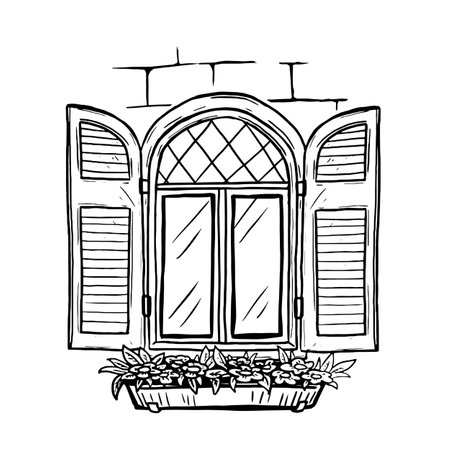 Window with shutters vector illustration on white backgroundのイラスト素材