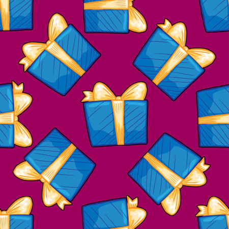 Gift boxes colorful vector seamless patternのイラスト素材