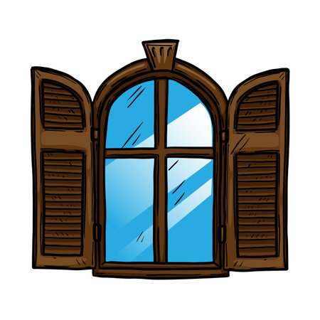 Window with shutters vector illustration on white backgroundのイラスト素材