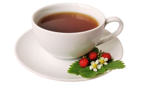 Strawberry tea isolated on white backgroundの写真素材