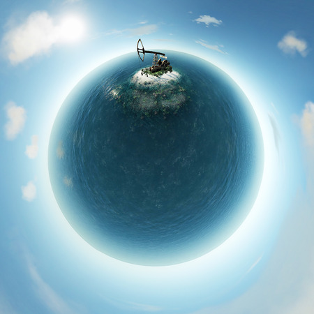 Island in the ocean and the oil pumpの写真素材