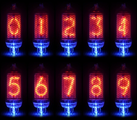 The real Nixie tube indicator a set of decimal digits.の写真素材