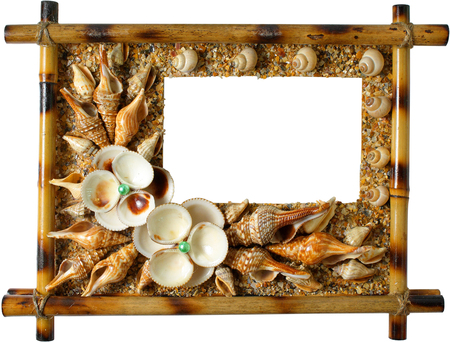 Photoframework from sea cockleshells isolated on white backgroundの写真素材