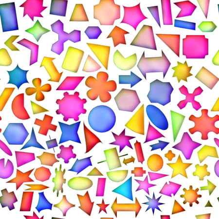 Seamless texture of abstract bright shiny colorful geometric shapes, Isolation on a white backgroundの写真素材