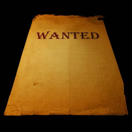 Old western wanted sign isolated on black background.の写真素材