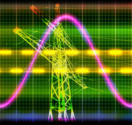 Texture wave oscilloscope power line tower symbol background