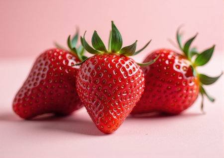 strawberries close up on white and pink background clean bright lightの素材