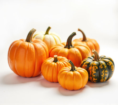 Autumn pumpkins isolated on white background. Halloween and Thanksgiving concept.の素材