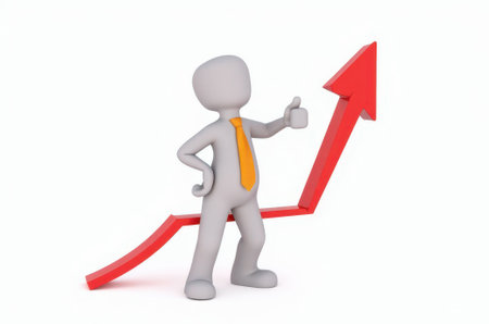 3d man red arrow success chart on white background. Image symbol of success, desire for business developmentの素材